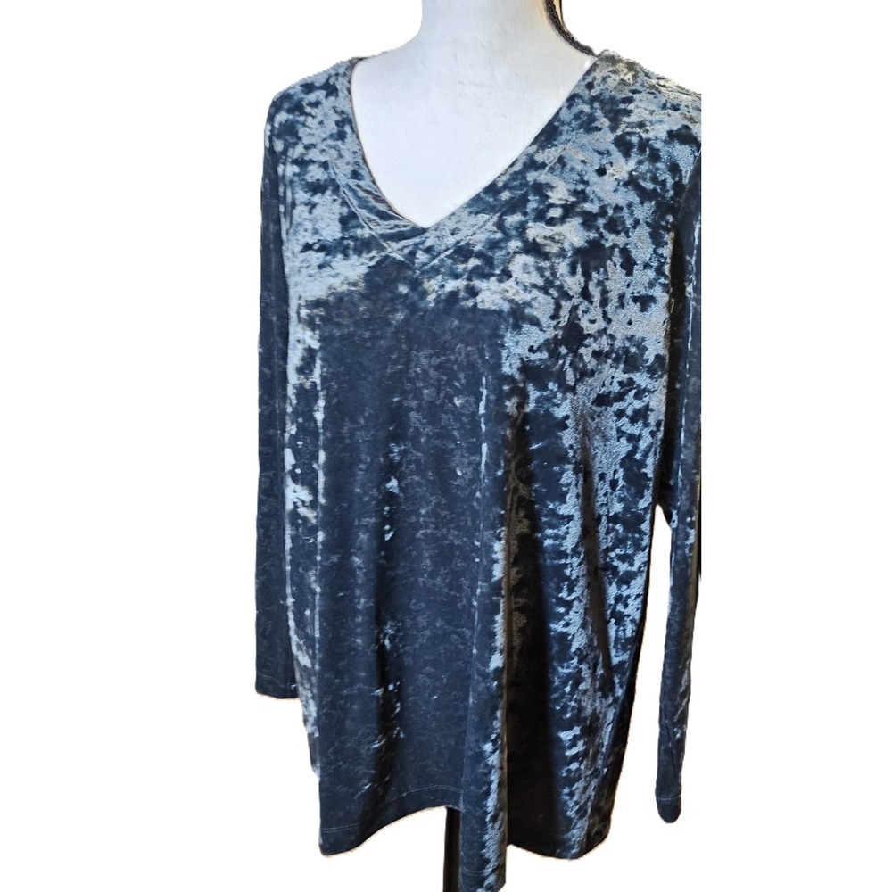 J.Jill Crushed Velvet-Knit Shirred-Back Relaxed Peasant Blouse Forest Green S